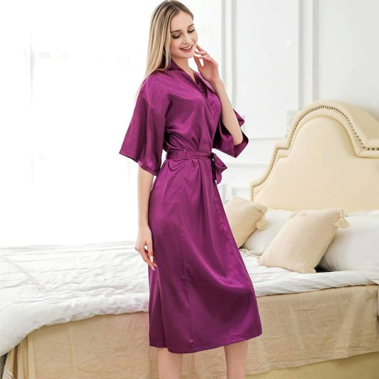 Silk long Gown Purple Nighty Nightwear Sleepwear Night Dress