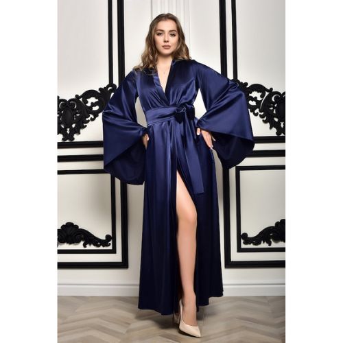 Silk long Gown Navy Blue / green wide sleeves Nighty Nightwear Sleepwear Night Dress