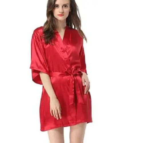 Silk short Gown Red Nighty Nightwear Sleepwear Night Dress